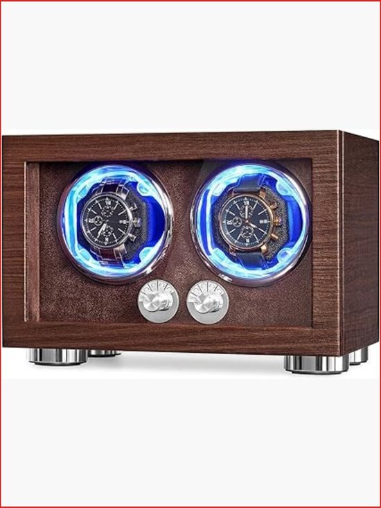 Double Watch Winder Box with LED, Quiet Motor, Type-C Adapter, 4 Rotation Modes main image 5